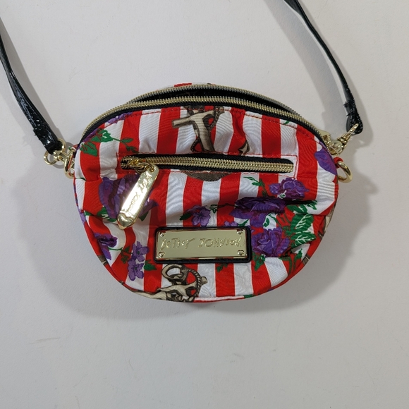 Betsey Johnson Nautical Floral Mini Crossbody Bag Striped Anchor Purple Flower - Picture 10 of 13